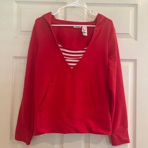LIZ & CO Red Women's Hoodie with Striped Detail